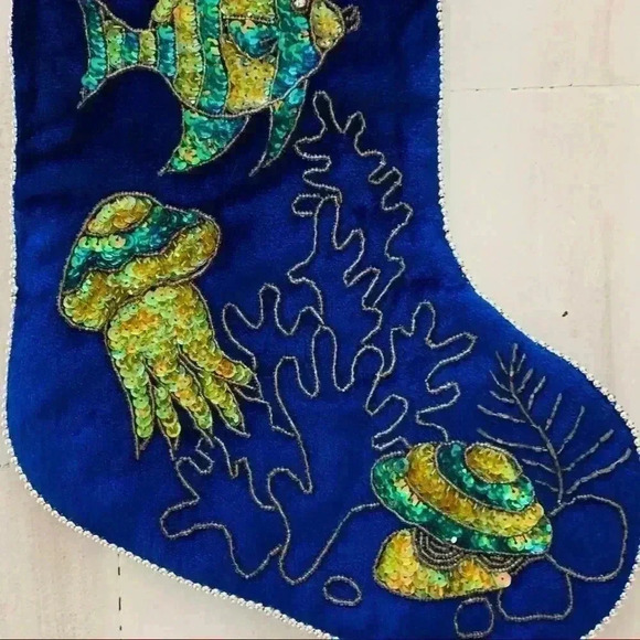 Under The Sea Stocking w/ pearl beads and sequins - Picture 3 of 7